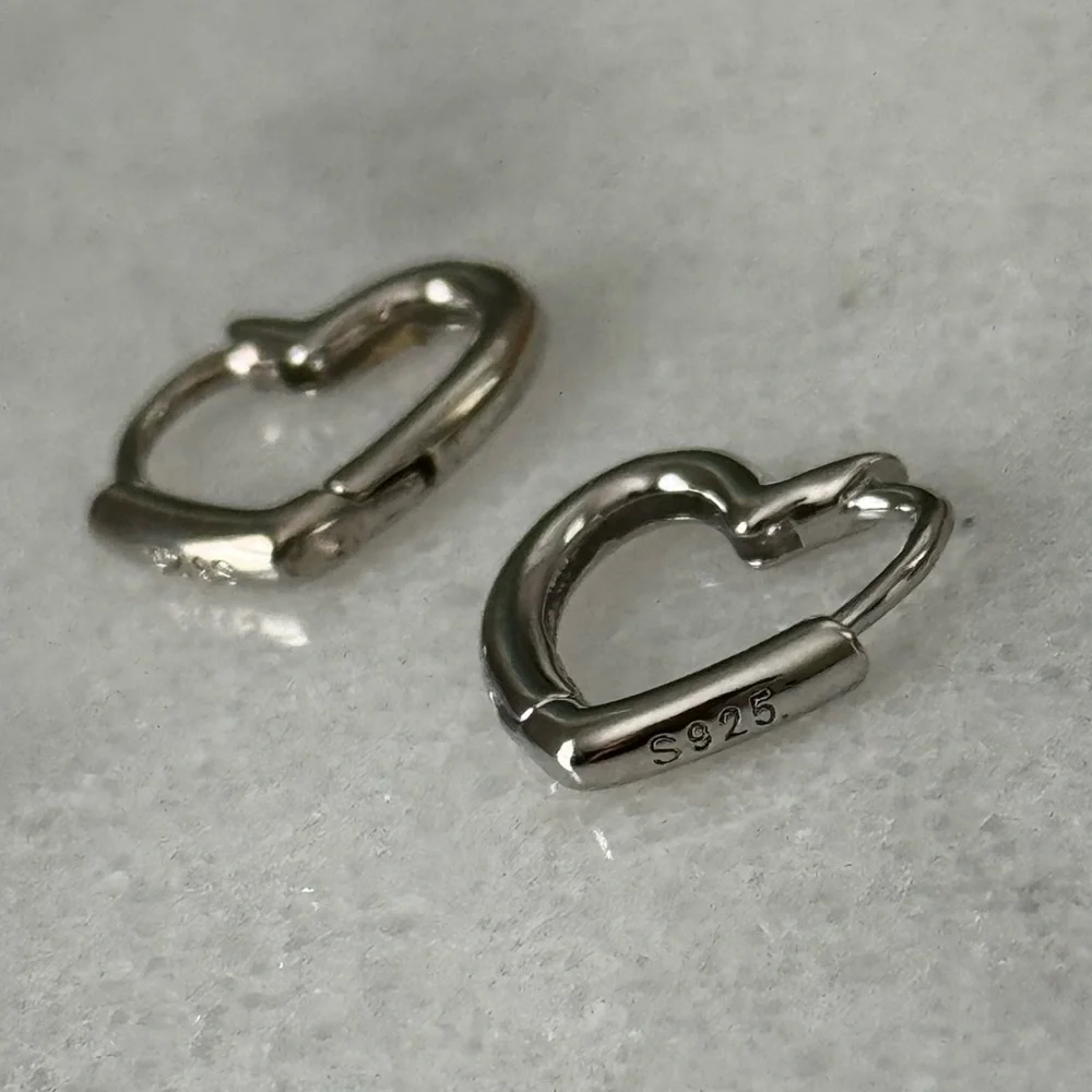 Sterling Silver Heart Huggie Hoop Earrings Brand New